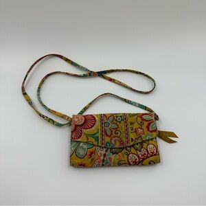 Vera Bradley Yellow Paisley Floral Convertible Hand Wallet / Crossbody